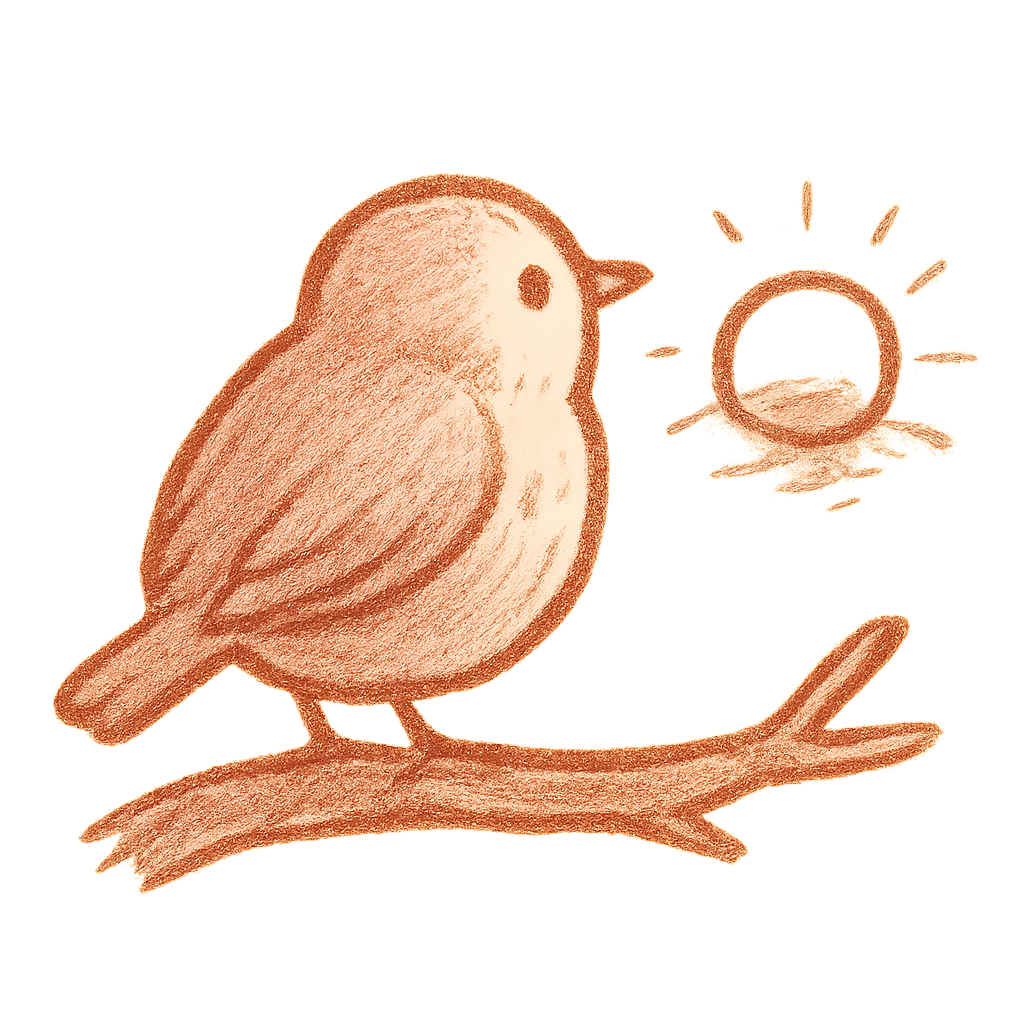 夕日をながめる小鳥のイラスト